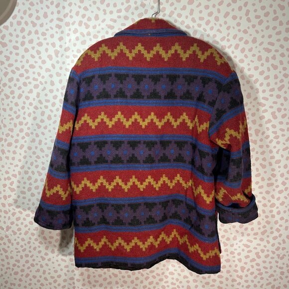 KARIZMA VTG 80s 90s USA Wool Aztec Navajo Blanket Jacket Southwestern Coat 10 L - Picture 2 of 10